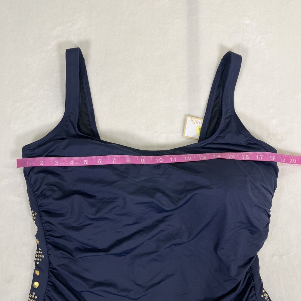 NWT Michael Kors U-Neck Gold Studded Sides Maillot 1-PC Swimsuit Navy Blue 22W - Picture 3 of 15